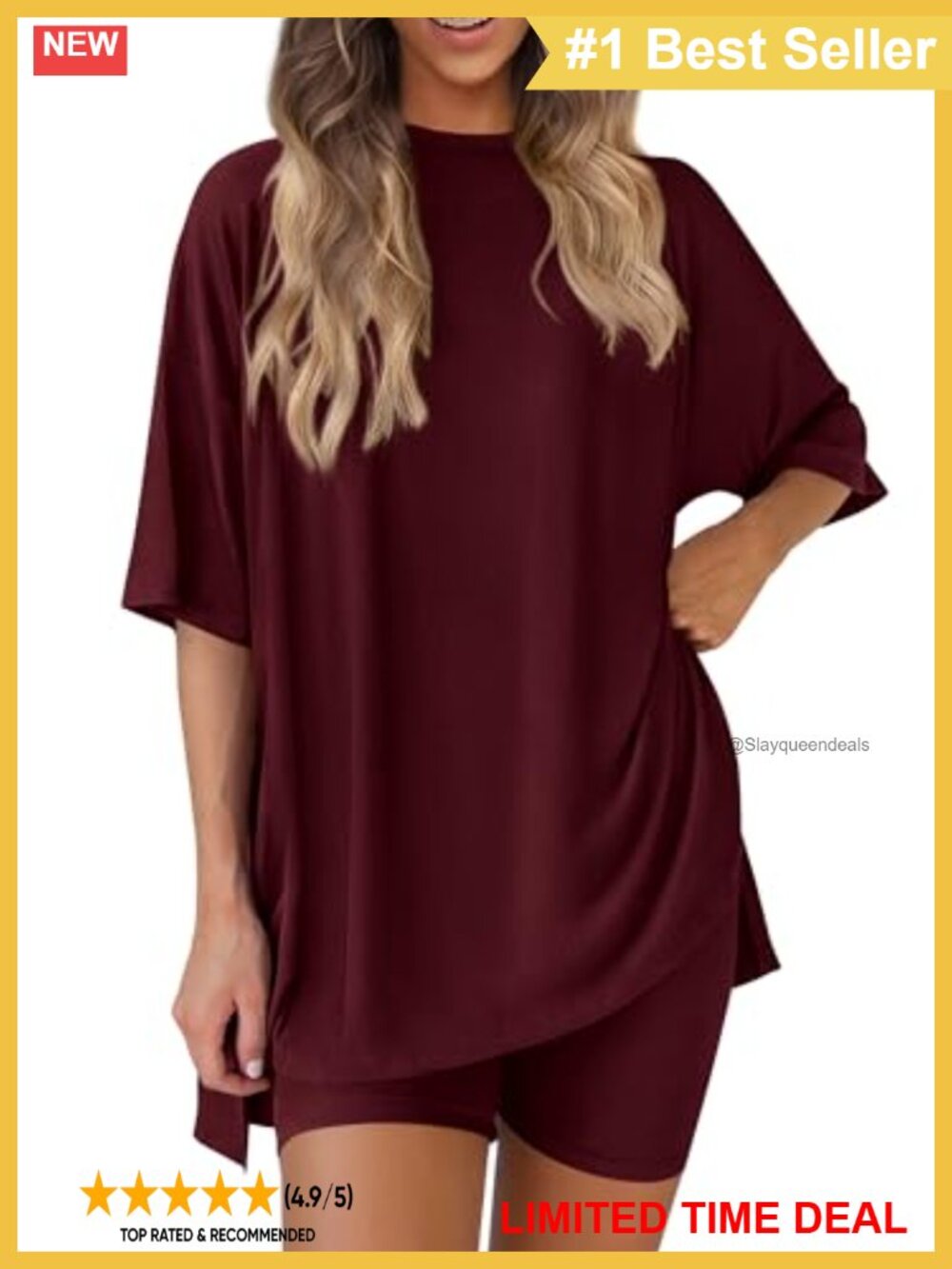 Women 2 Piece Lounge Set Oversized Tunic Tee Biker Shorts Pockets